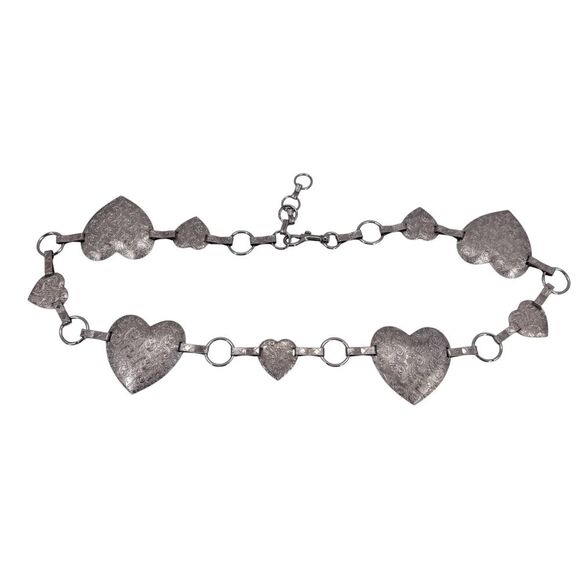 Silver Etched Heart Low Slung Hip Chain Belt 90\'s Y2K main image 5